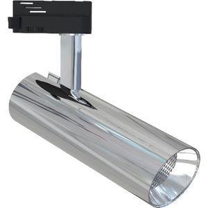 LED Railverlichting - Track Spot - Oficto - 30W 1 Fase - Rond - Warm Wit 3000K - Glans Chroom Aluminium