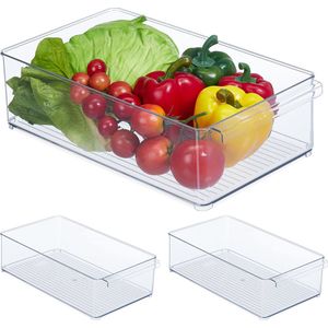 Relaxdays 3x koelkast organizer met handgreep - koelkast bakje fruit - keuken organizer