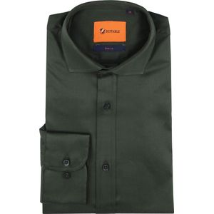 Suitable - Satin Overhemd Donkergroen - Heren - Maat 38 - Slim-fit