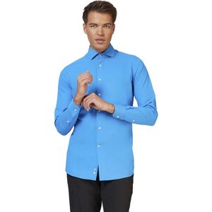 OppoSuits Blue Steel Shirt - Heren Overhemd - Casual Effen Gekleurd - Blauw - Maat EU 47/48