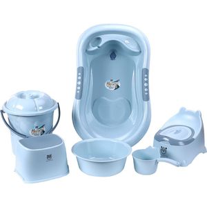 Complete baby bad set - Blauw - Kinder toilet - Ligbad - Deponeer emmer - Ondersteunende kruk - Educatief - Kinderen