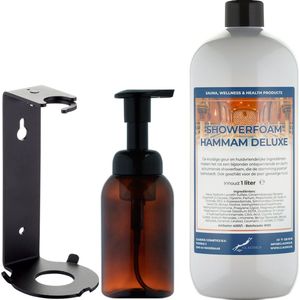 Foam Zeepdispenser 300 ml amber bruin hervulbaar + 1 liter Foam Hammam Deluxe navulling (inclusief beugel)