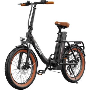 ONESPORT OT16 elektrische fiets 20*3.0 inch banden, 48V 17Ah accu 25km/h max snelheid 3 rijmodi 7 versnellingen schijfremmen - zwart & bruin