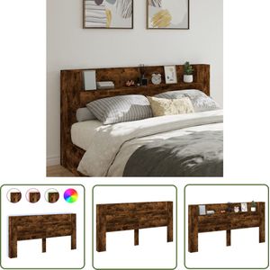 The Living Store Hoofdbordkast met LED 200x16,5x103,5 cm gerookt eikenkleurig - Hoofdbord Kast - Led Verlichting - Rgb Licht - Houten Hoofdbord - Bed Frame