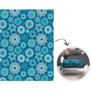 Tafelkleed - Tafellaken - 150x200 cm - Sneeuwvlok - Luxe - Blauw - Zilver - Design - Binnen en Buiten