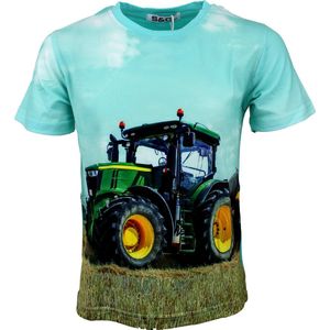 S&C Shirtje groene tractor turquoise Kids & Kind Jongens - Maat: 122/128