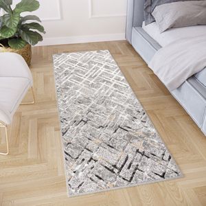 Tapiso Crystal Loper Tapijtloper Beige Gang Laagpolig Vloerkleed Maat- 100x400