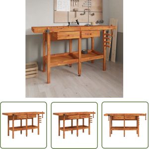 The Living Store Werkbank met lades en bankschroeven 162x62x83 cm acaciahout - Werkbank - Acacia Houtsoort - Garage - Werkplaats - Schuur