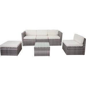 Cosmo Casa Poly Rattan Set - Tuin/Lounge - Set Sofa - Grijs - Bekleding - Crème