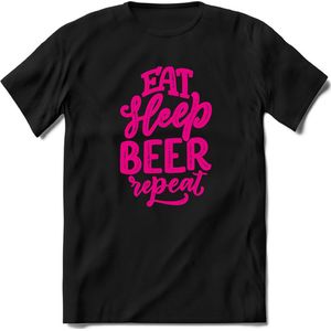 Eat sleep beer repeat | Feest kado T-Shirt heren - dames | Roze | Perfect drank cadeau shirt |Grappige bier spreuken - zinnen - teksten