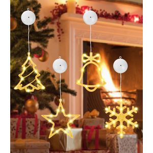 LED Kerstverlichting, Set van 4, 10 LED Raamlichtslingers, Batterij-aangedreven met Zuignappen, Perfect voor Kerst, Balkon, Feest, Bruiloft