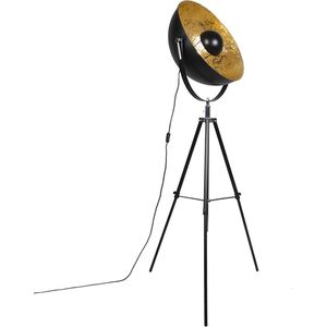 QAZQA magna yeyang - Moderne Tripod | driepoot vloerlamp | Staande Lamp - 1 lichts - H 160 cm - Zwart Goud - Woonkamer | Slaapkamer | Keuken