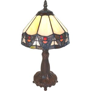 HAES DECO - Tiffany Tafellamp Ø 20x34 cm Beige Kunststof Glas Tiffany Bureaulamp Tiffany Lampen Glas in Lood