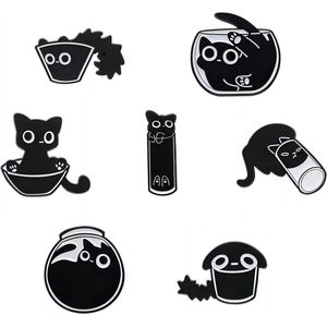 Nordivar - ""Schattige zwarte katten emaille pins set - 7 stuks - voor vrouwen en meisjes