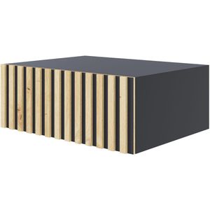 Selsey Telire – Hangend nachtkastje met lade en lamellenfront, 50 cm – Zwart / Eiken Artisan