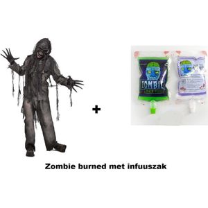 Zombie verbrand horror outfit aan infuus -  - Halloween horror zombie scary met infuuszak walking deadthema feest