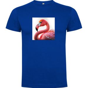 Kobalt Blauw T-Shirt met “ Kleurrijke Flamingo “ Print Full Color Maat XL