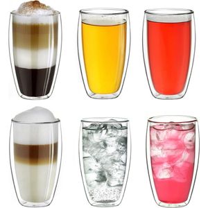 koffieglazen - dubbelwandige - drinkglazen - set van 6 - 400ml - xxl - warm en koud -zeer hoge kwaliteit