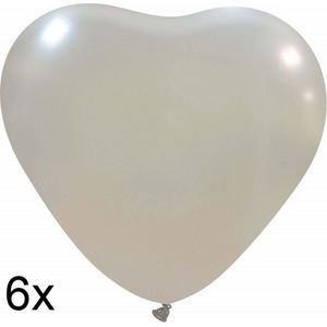Hartjes ballonnen zilver, 6 stuks, 25cm