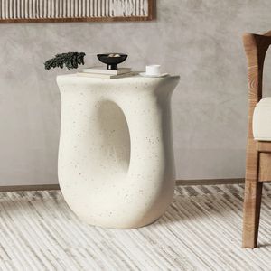 Bijzettafel Organisch - Artistiek - Decoratie - U Vorm - Keramiek Look - Creme - Voor Binnen en Buiten - 42.5x33x45cm