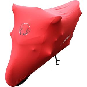 Premium Cover Indoor Motorfiets afdekzeil stoffen hoes elastisch, elastische fluwelen stretchstof (XL-XXL, rood)
