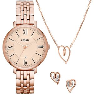 Fossil ES5252SET Geschenkset Dameshorloge met Ketting en Oorbellen 36 mm - Roségoudkleurig