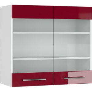 Vicco Glazen keukenkast Fame-Line, Bordeauxrode hoogglans/Wit, cm
