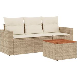 vidaXL Loungeset 4-delig - Poly Rattan - Beige