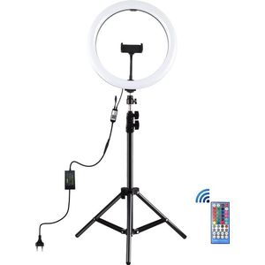 Puluz 10,2 inch/26CM USB LED Ring Vlogging light + 108cm standaard | Bluetooth afstandsbediening | RGBW kleuren | Mobiele applicatie | Make-up lamp - Ringlamp