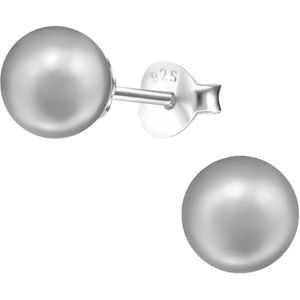 Joy|S - Zilveren parel oorbellen - 6 mm - grijs