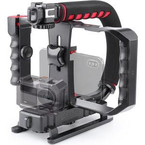 Handstabilisator met Drievoudige Hot-Shoe Bevestiging – Video Actie Stabilizer voor Camera’s en Smartphones – Schokabsorberend – Geschikt voor Vloggen, Filmen en Content Creatie