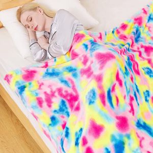 Flanel kleurrijke plaid deken reisgrootte het hele seizoen premium lichtgewicht antistatische zachte gezellige pluche regenboog gooien, lichtgewicht microvezel winter warme deken 150x200 cm Rainbow