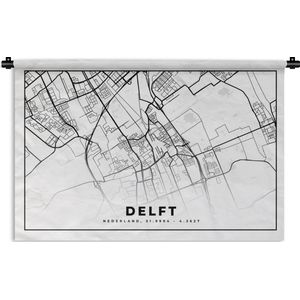 Wandkleed - Wanddoek - Kaart - Nederland - Delft - 90x60 cm - Wandtapijt