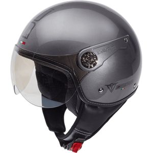 DEMM Fashion Scooterhelm met Zonnevizier - Geschikt als Scooter Brommer Motor Snorfiets helm - Retro Vespa Scooterhelm - Volwassenen - S - Titanium - Jethelm incl Gratis helmtas