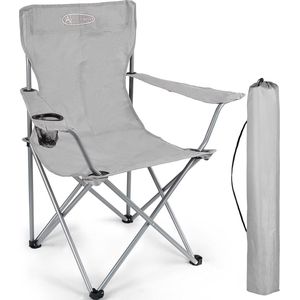 opvouwbare campingstoel, klapstoel, lichtgewicht draagbare stoel met bekerhouder en armleuningen, draagvermogen tot 100 kg, visstoel voor kamperen, strand, tuin, barbecue, vissen - grijs