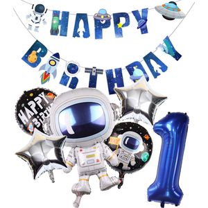 Cijfer Ballon 1 - Ruimte - Space - Raket - Astronaut - Slinger - Ballonnen - Galaxy - Happy Birthday Slinger - Snoes