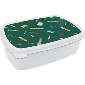 Broodtrommel Wit - Lunchbox - Brooddoos - Kantoor - Patronen - Potloden - 18x12x6 cm - Volwassenen