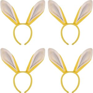 4x stuks konijnen/bunny oren geel met wit voor volwassenen 27 x 28 cm - Feest diadeem konijn/paashaas - Paas verkleedkleding