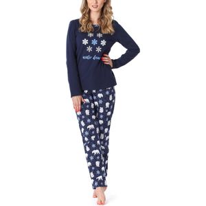 Merry Style Dames Pyjama - Lange mouwen - Lange broek - Katoen - MS-MS10-169-PJ - Donkerblauw Beer - M