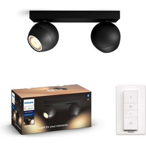 Philips Hue Buckram opbouwspot - warm tot koelwit licht - 2-spots - zwart - 1 dimmer switch