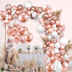 FeestmetJoep® Ballonnenboog Rose goud & Wit - Verjaardag versiering