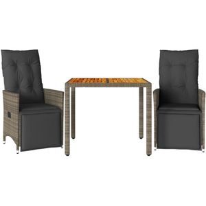 vidaXL Bistroset - Bistrosets - Loungeset - Tuinset - 3-delige Bistroset met kussens poly rattan grijs