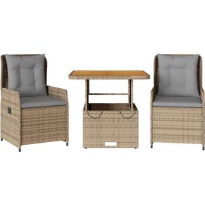vidaXL Bistroset - Bistrosets - Loungeset - Tuinset - 3-delige Bistroset met kussens poly rattan beige