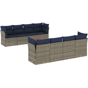 vidaXL - 9-delige - Loungeset - met - kussens - poly - rattan - grijs