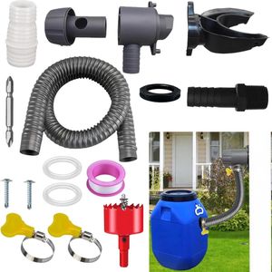 Regenton-connectorset voor regenwaterverzameling - geschikt voor regenpijp 70-110 mm - met montageaccessoires