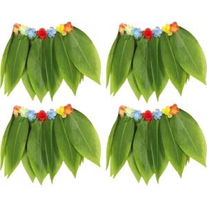 Toppers - Fiestas Guirca Hawaii verkleed rokje met bladeren - 4x - volwassenen - groen - 38cm - hoela rok