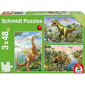 Schmidt Avontuur met Dinosauriers, 3 x 48 stukjes - Puzzel - 4+