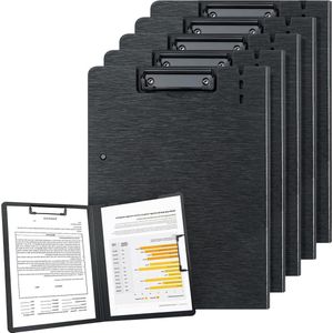 5-Pack Opvouwbare Klemborden met Twee Clips - Bestandsdocumentorganisator voor Bedrijven en Scholen - Zwart clipboard