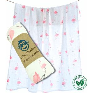 Duopack 2x BoefieBoef Flamingo Wit Grote XL Hydrofiele Doek Baby - Duurzaam Eco Bamboe | Swaddle, Inbakerdoek, Hydrofiele Luier & Babydeken - Roze Klein