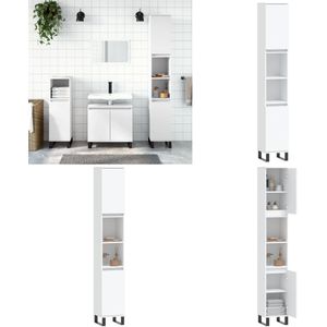vidaXL Badkamerkast 30x30x190 cm bewerkt hout wit - Badkamerkast - Badkamerkasten - Kast - Opbergkast Voor Badkamer